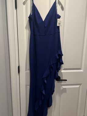 David’s Bridal Blue Ruffle-Detail Spaghetti-Strap Dress (DB Studio)